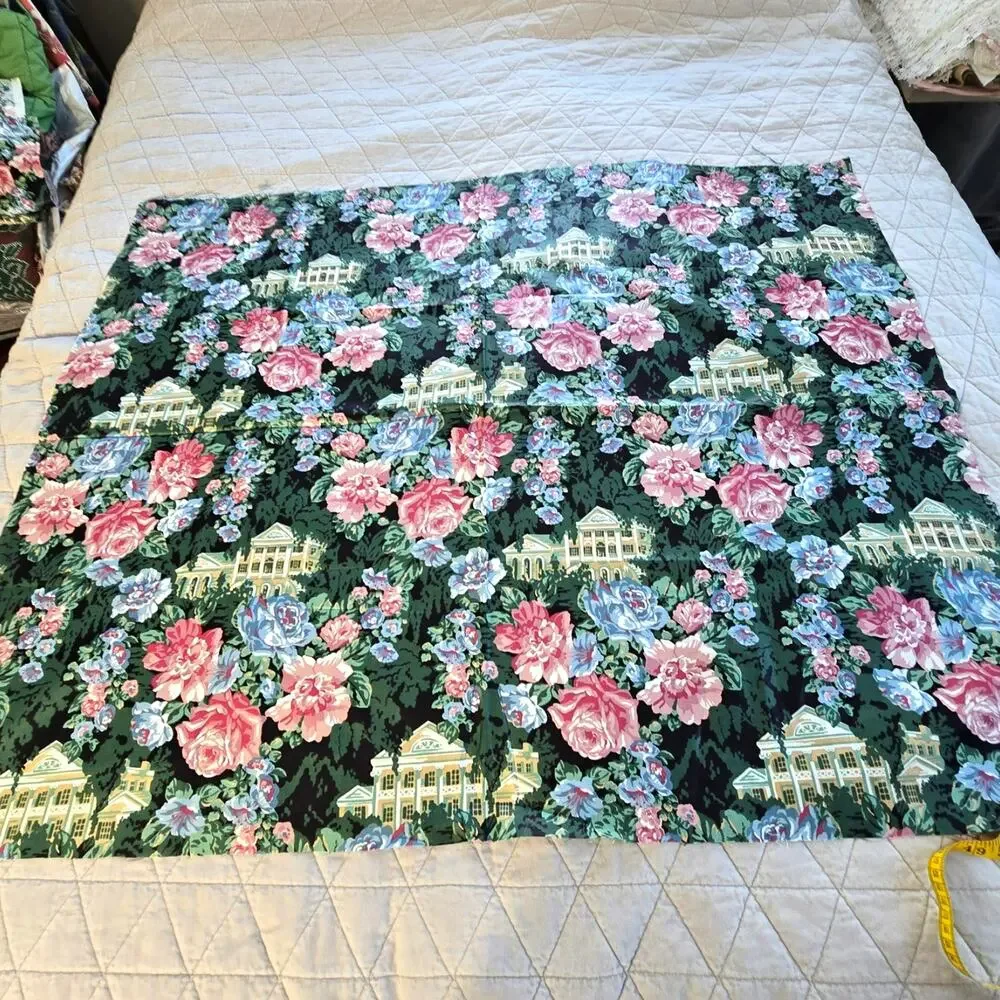 Vintage Springs Industries 2 Fabric Remnants Pink Cabbage Roses Colonial House